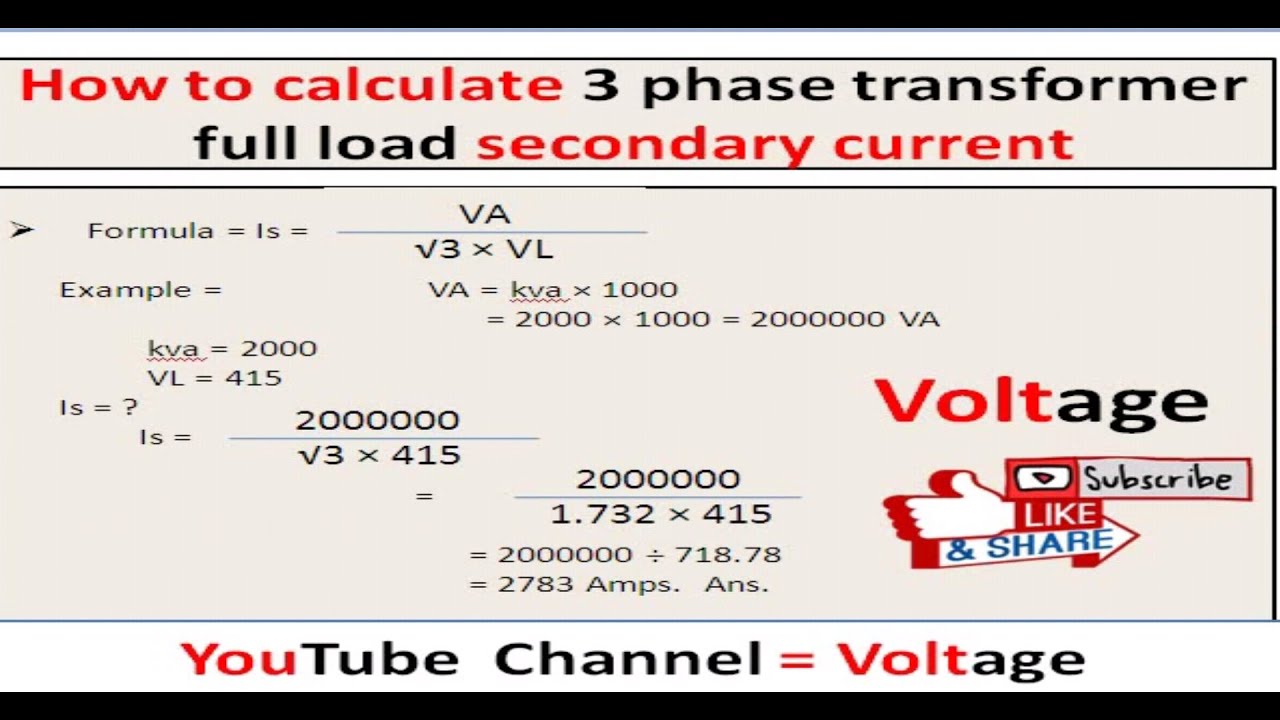 how to calculate 3 phase transformer full load secondary current with VA