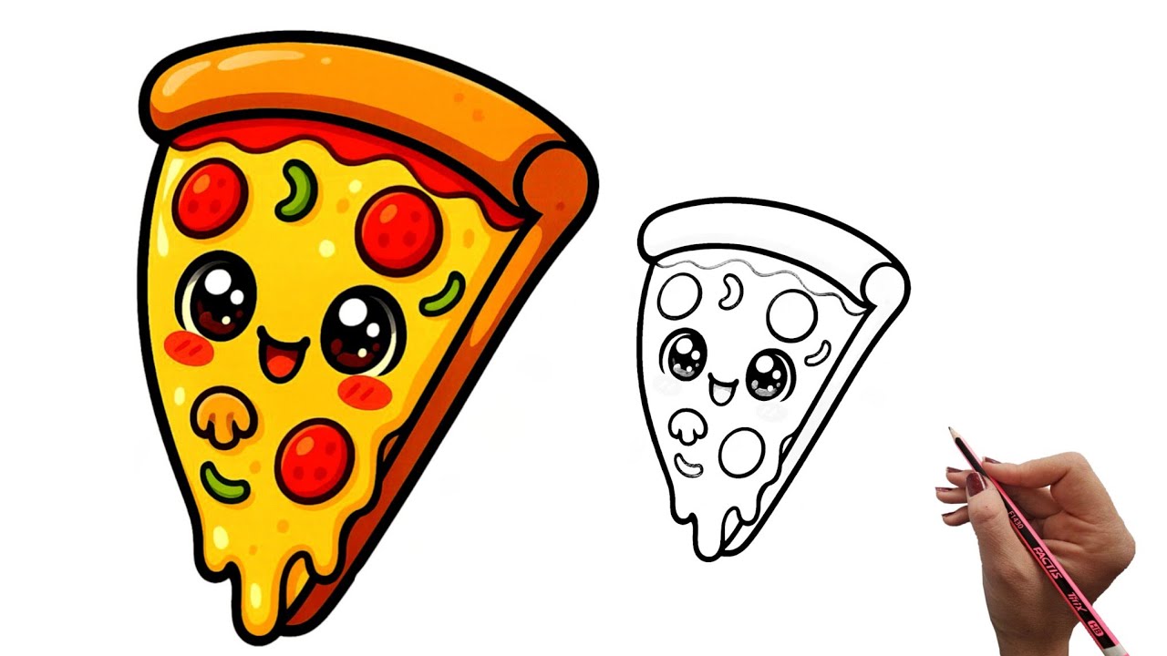 Adım Adım Pizza Dilimi Çizimi, Çocuklar İçin Kolay Pizza Çizimi, How to Draw Cute Pizza 