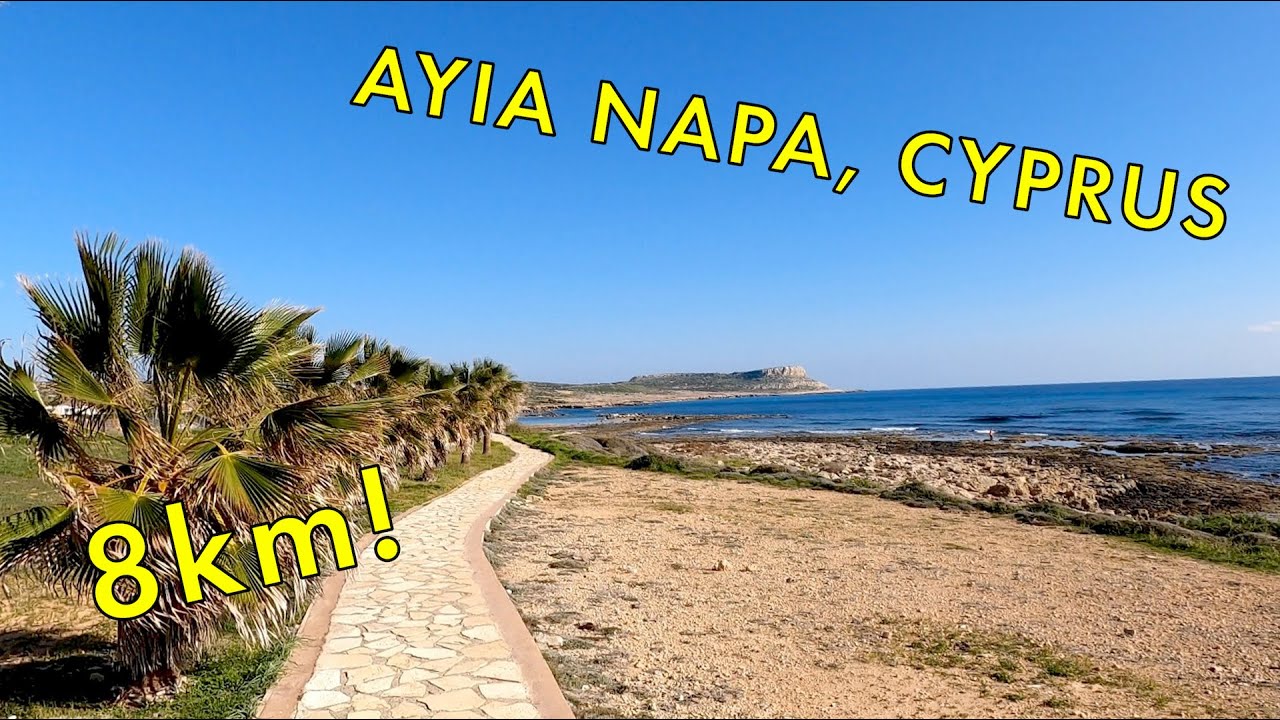 8 kilometres scenic view cycling by the sea in Ayia Napa, Cyprus, 4K