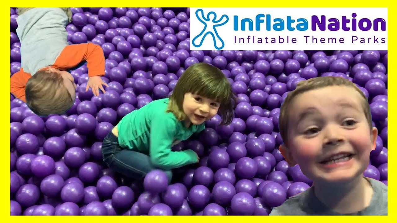 Inflata Nation! Kids HUGE Indoor Inflatable Playground! With GIANT SLIDES and Ball Pits!