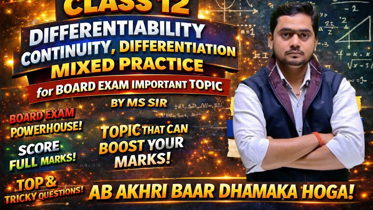 CONTINUITY DIFFERENTIABILTY DIFFERENTIATION MIXED PRACTICE CLASS12(सतत अवकलनीयता अवकलन)UP,CBSE,ICSE