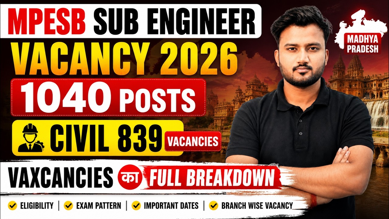 MPESB Sub Engineer Vacancy 2026 | 1040 Posts 🔥 | Civil 839 Vacancy | Group 3 Full Details