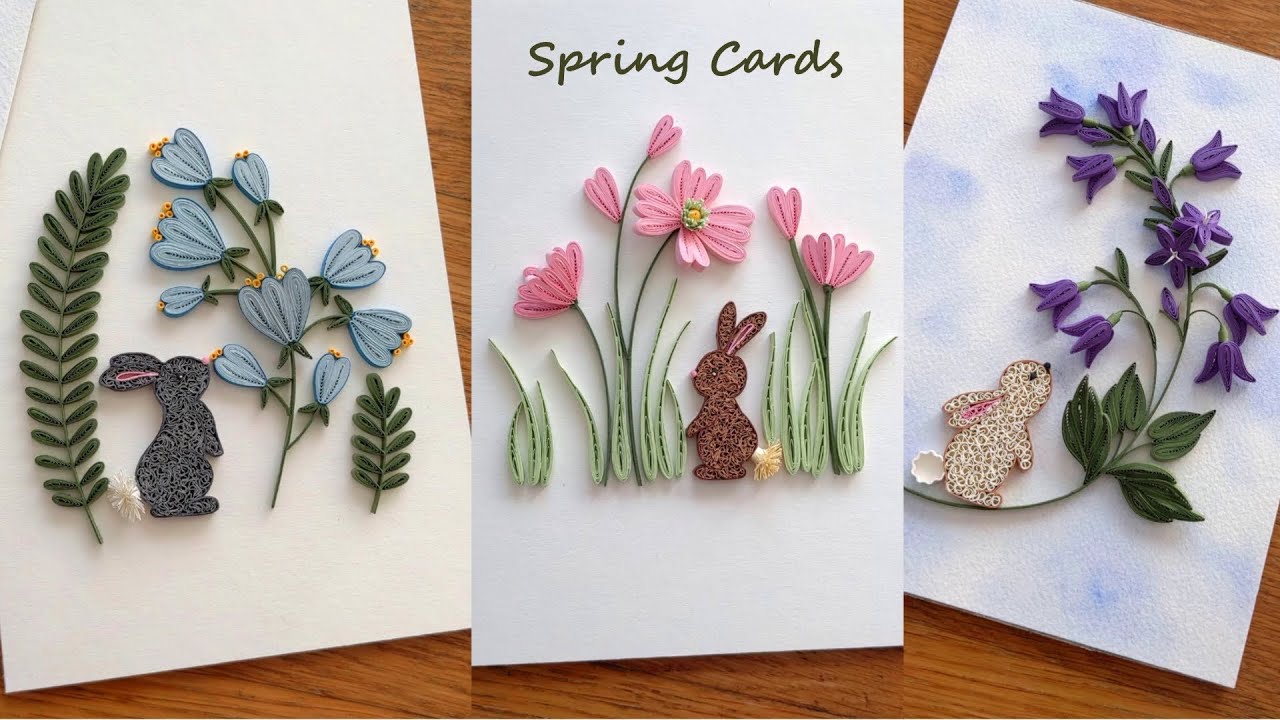 A fun Quilling DIY 🐰 Whimsical Spring Cards with Flowers and Bunny