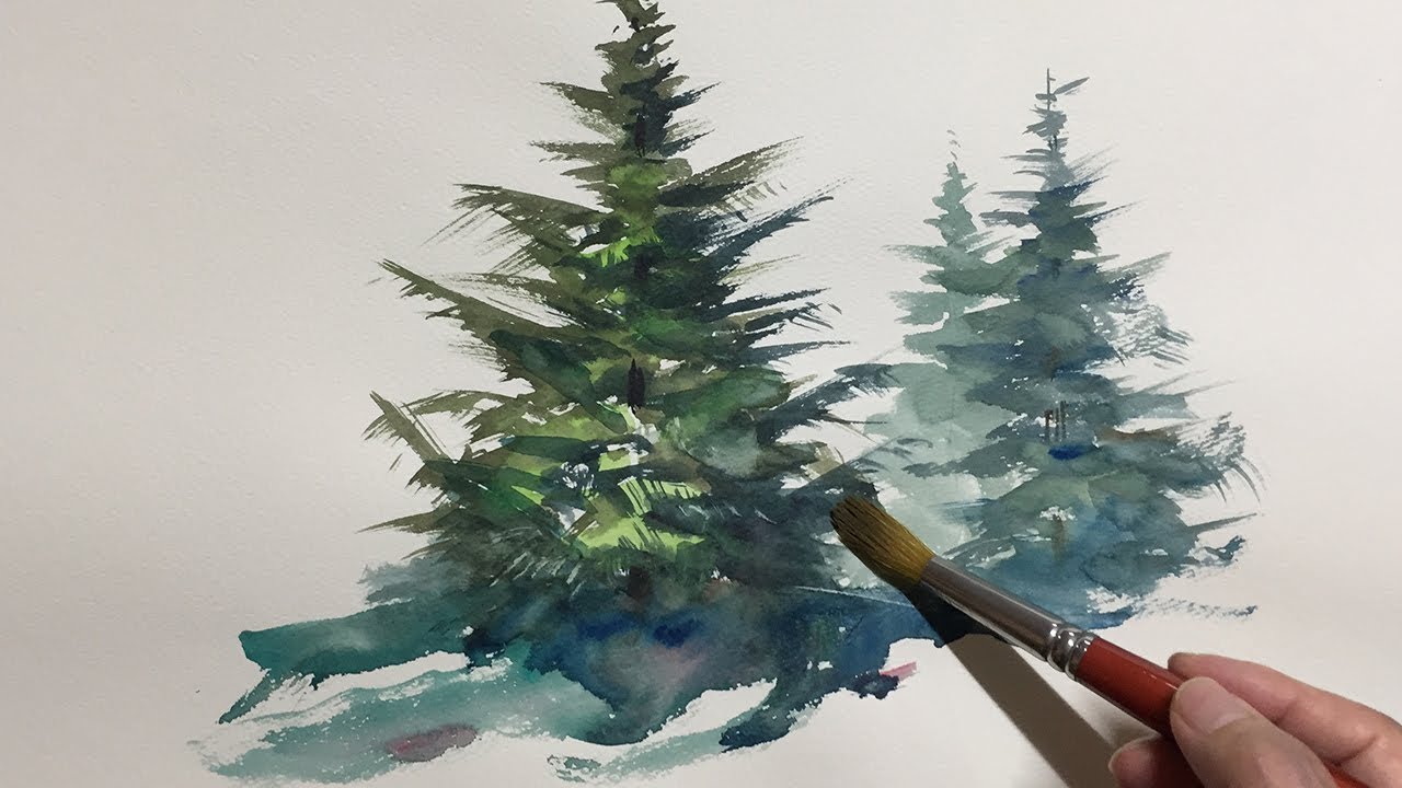 [Eng sub] Watercolor Tree Painting Easy Tutorial #3 Coniferous tree    水彩画の基本 〜もみの木を描くコツ