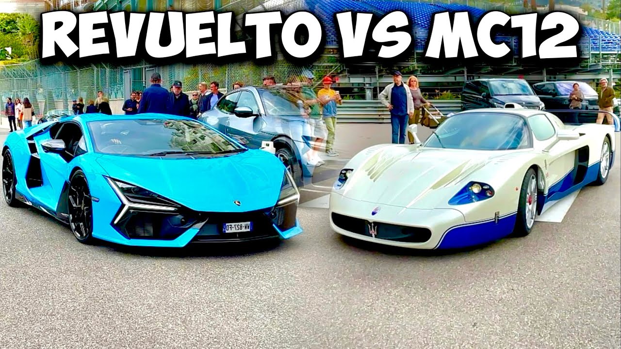 MONACO'S FIRST EVER LAMBORGHINI REVUELTO VS MASERATI MC12 #supercars #monaco #carspotting