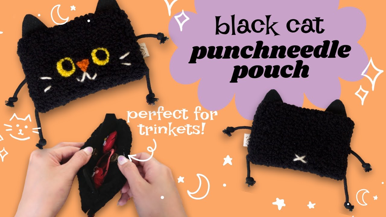 🌙 black cat pouch DIY punchneedle project 🐈‍⬛⋆˚🐾˖°