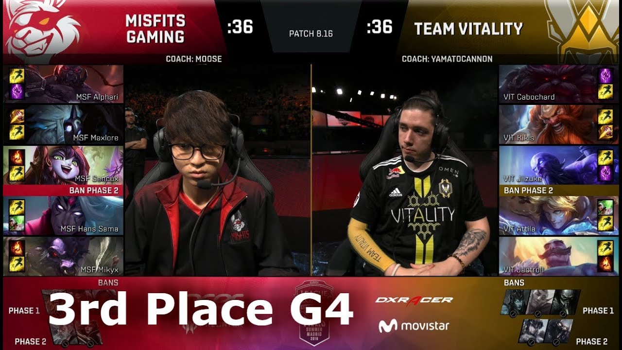 Misfits vs Vitality Game 4 | 3rd Place S8 EU LCS Summer 2018 | MSF vs VIT G4