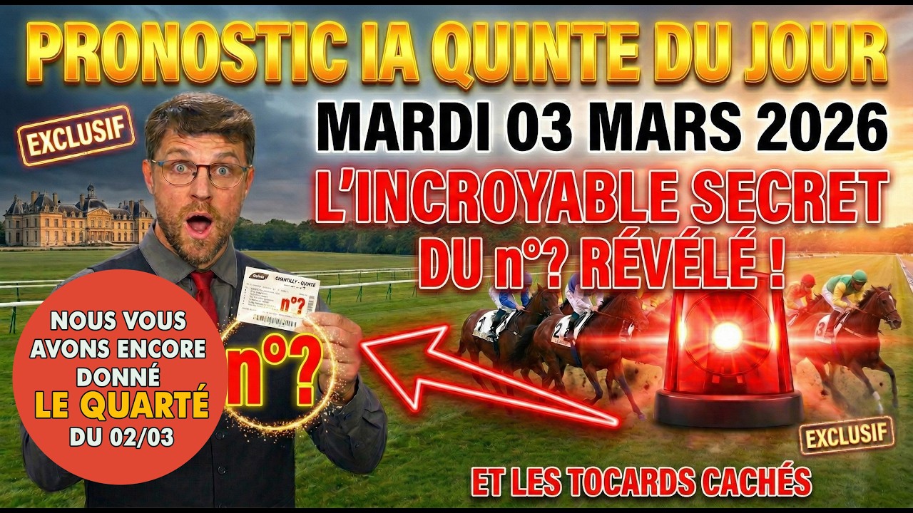 PRONOSTIC IA QUINTE DU JOUR MARDI 03 MARS 2026 : L'ANALYSE CHOC ET LES TOCARDS DU JOUR