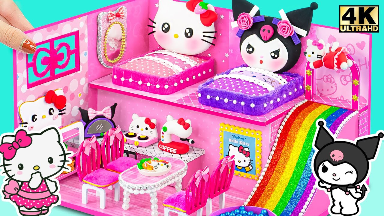 Make Hello Kitty House with Kuromi 2 Bedroom, Kitchen & Rainbow Slide 🌈💖  DIY Miniature House