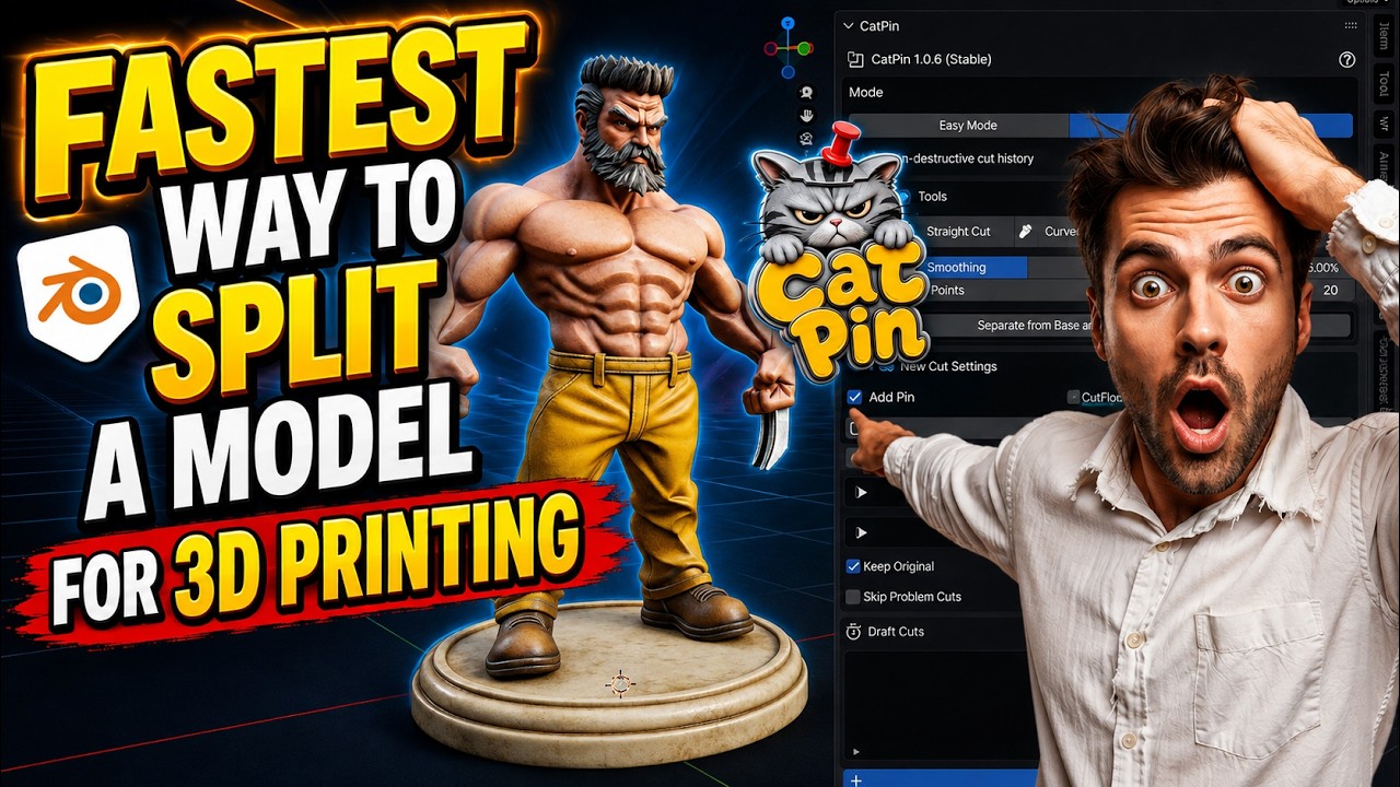 CatPin Blender Add-on Tutorial - The Fastest Way to Split Models for 3D Printing