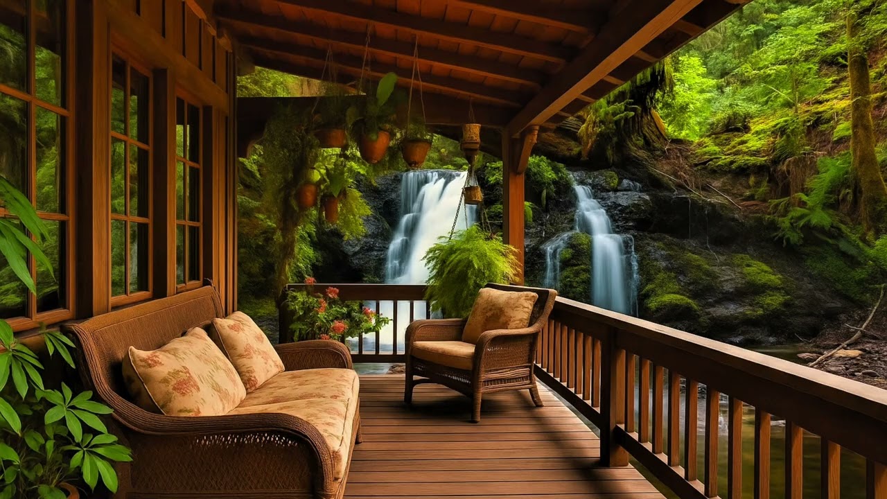 Peaceful Waterfall View from a Country Porch 🌿  2 Hours of Deep Relaxation & Calm