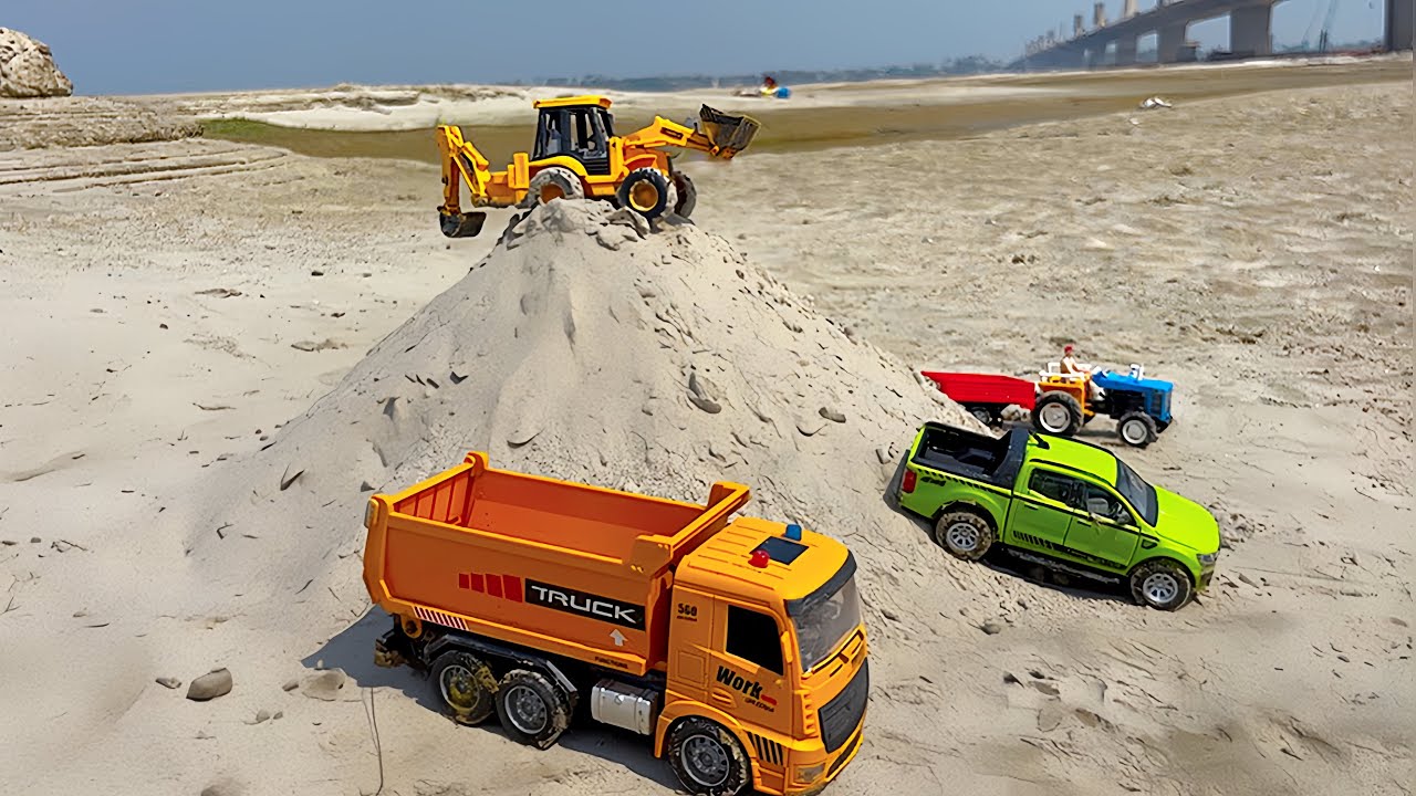 JCB hyva loading unloading and tractor car road view, cartoon video…￼