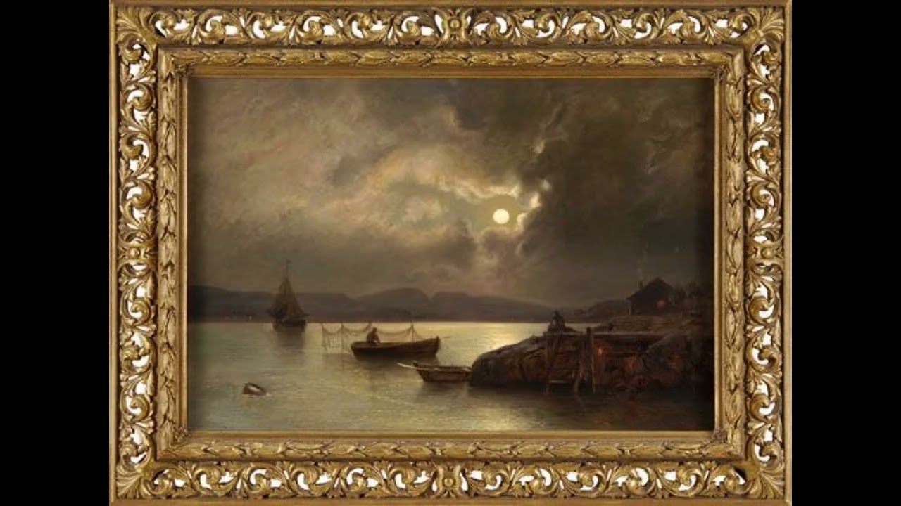 Moonlit harbor with boats | vintage oil painting 🖼️