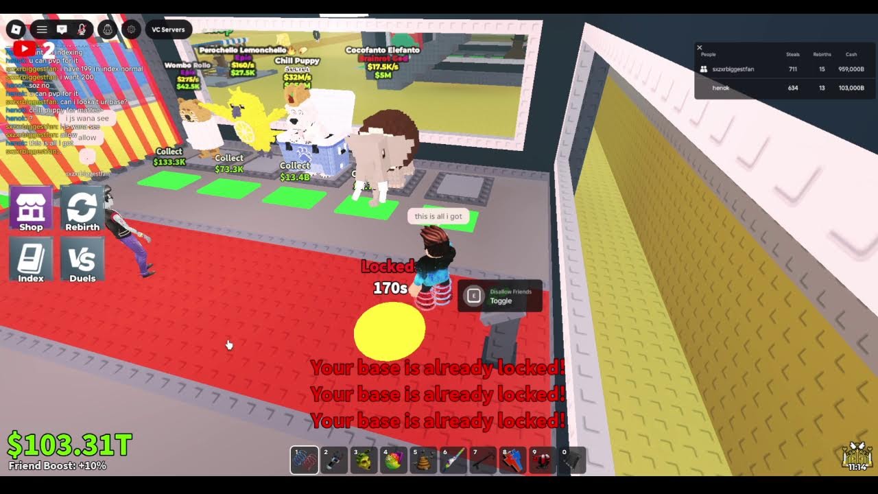 pvping everyone in steal a brainrot/trading