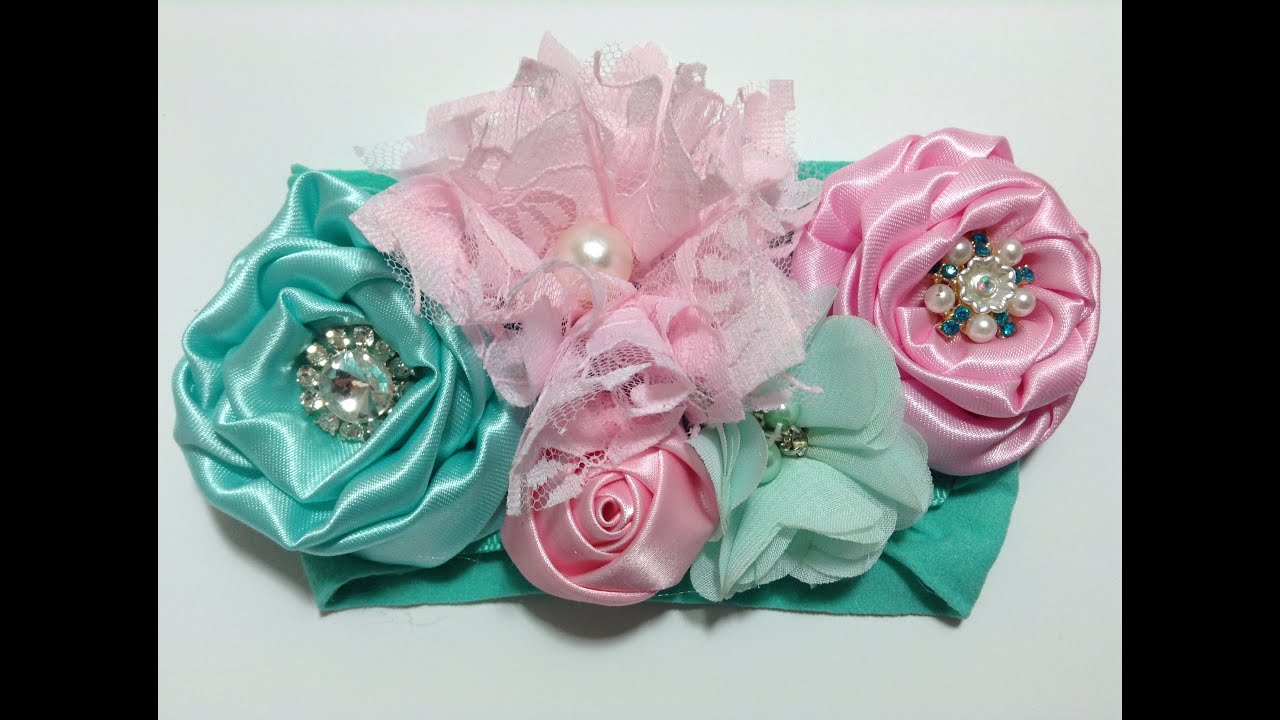 Flor de tela de razo fácil y elegante en tiara  VIDEO No. 303