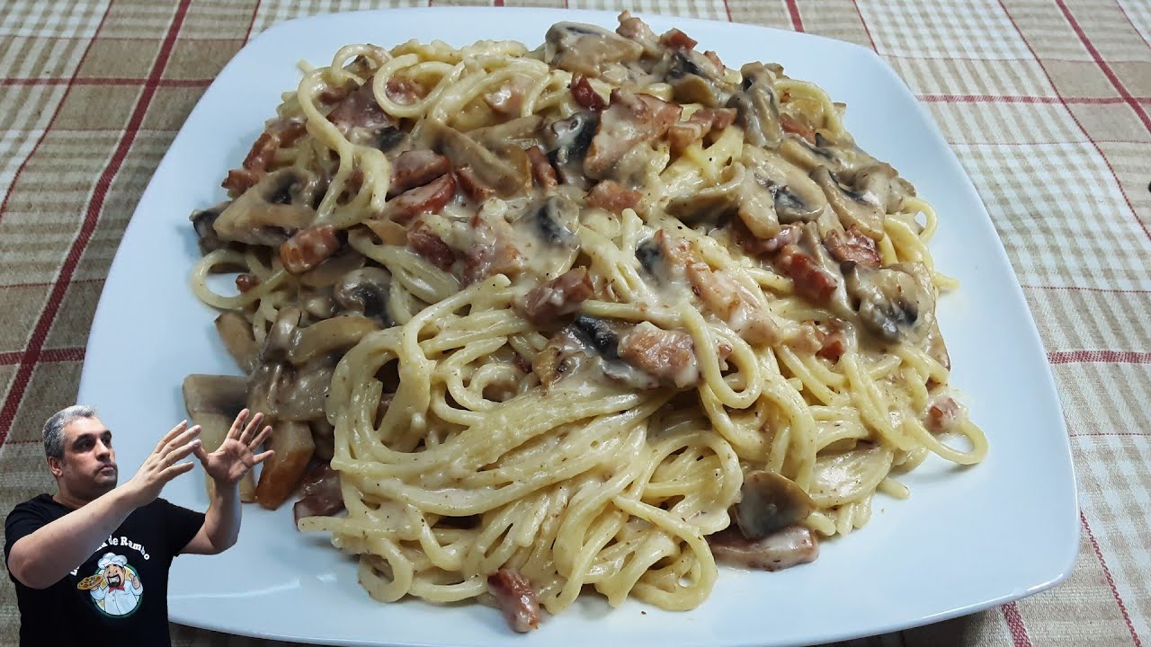 😋 Pasta con Salsa de CHAMPIÑONES Y BEICON muy fácil, rápida 😋