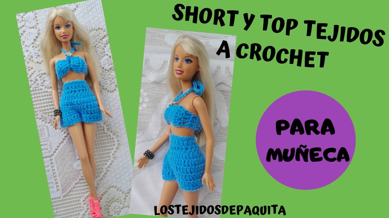 Como hacer un hermoso Conjunto de Schort y Top Tejidos a Crochet para Muñeca, paso  paso