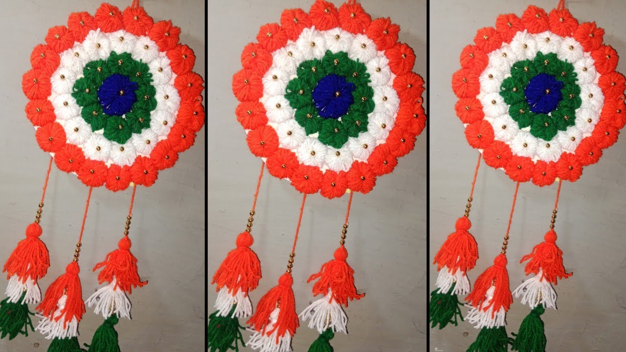 Wall Hanging create new design in Round Flag /Colour Tiranga #threadwork #wallhanging #homedecor 