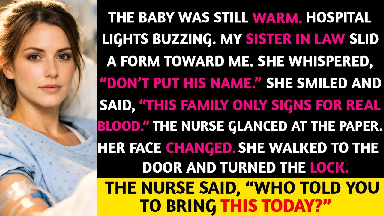 Right After I Gave Birth, My SIL Whispered “Don’t Put His Name.” Then the Nurse Locked the Door.