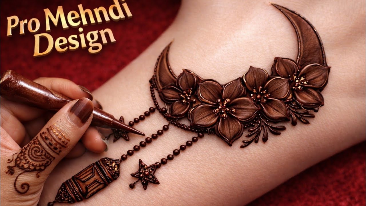 Very simple unique style mehndi design for back hand|new easy ramzan special moon mehndi design2026|