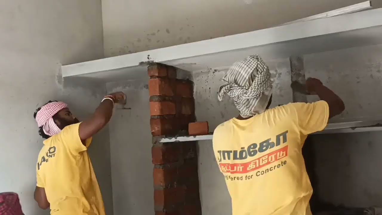 Cupboard design using brick and kadappa for bed room /  Building construction