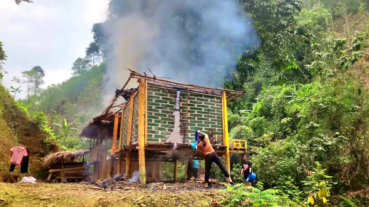 The girl's bamboo house was burned down, along with all the property on the farm.