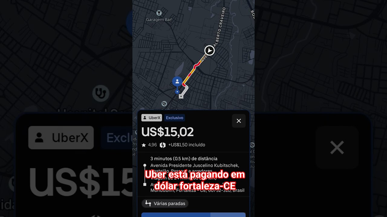 Uber em Fortaleza-CE est&aacute; pagando em d&oacute;lar 💵💲
