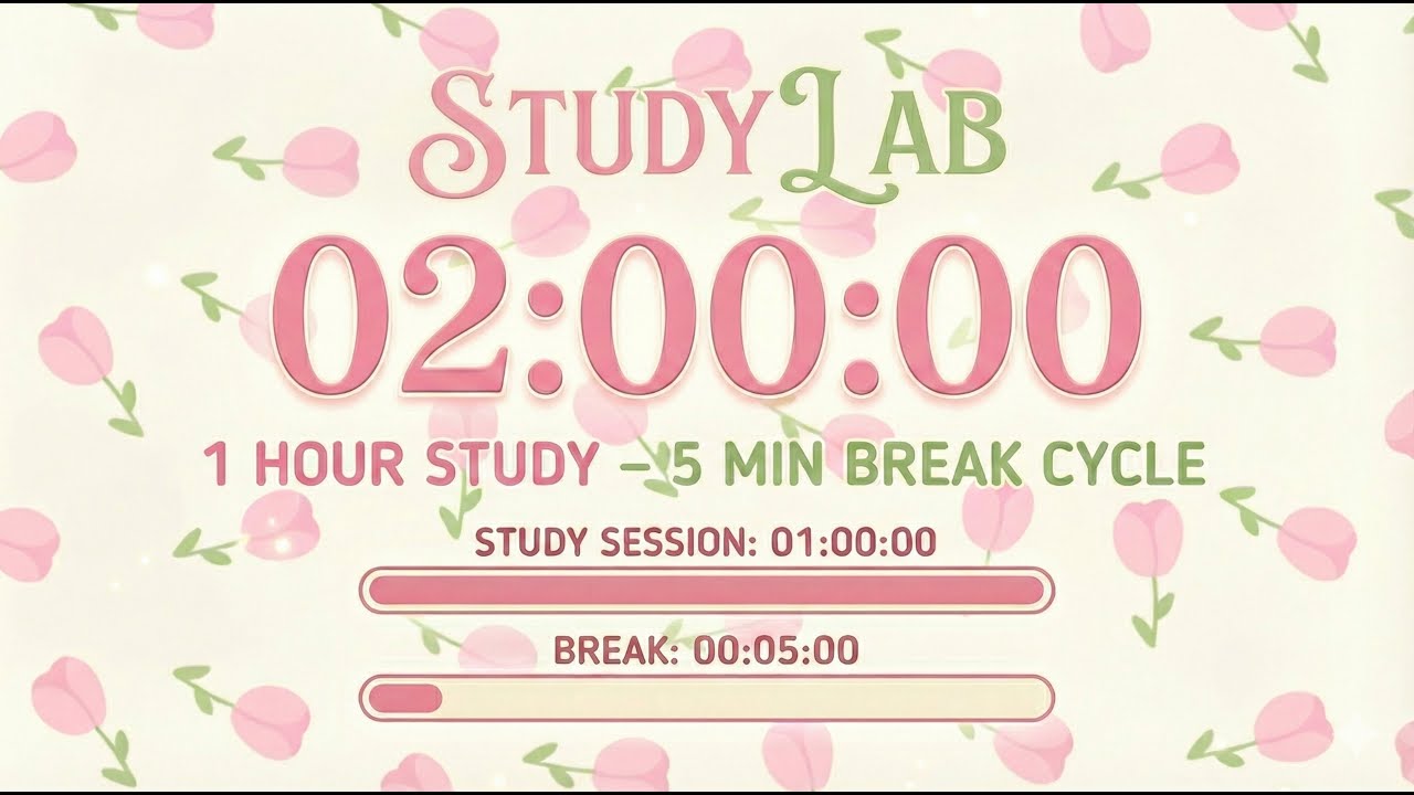 2 Hour Study Timer ⎯ Aesthetic Cute Countdown (1h Focus + 5m Break)