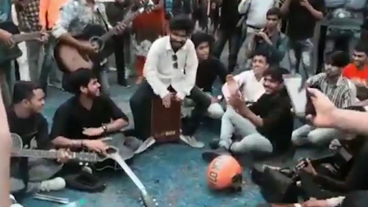 Amazing street song by indian college group (dulhe ka sehra remix song using clapbox cajon)