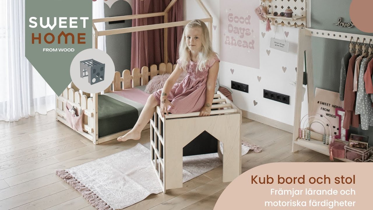 2 i 1 Montessori Aktivitetskube & Barnbord - Kl&auml;tter  & Lekhus i Tr&auml; | Sweet Home From Wood