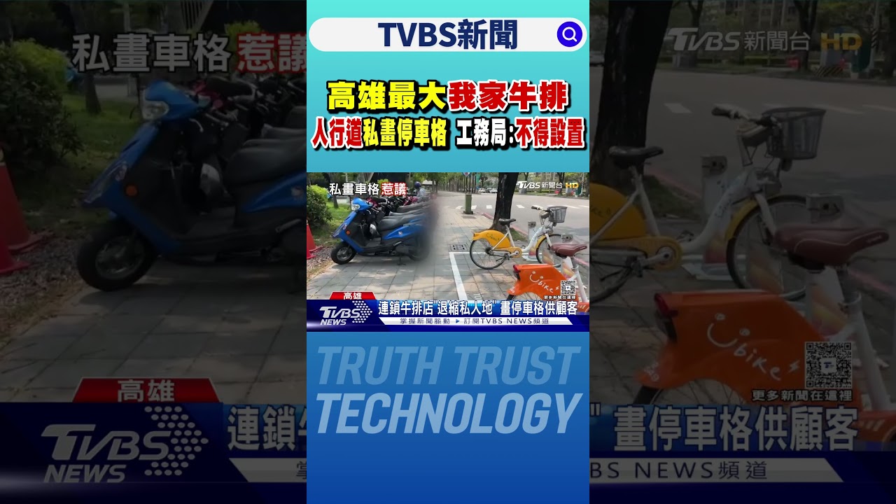 高雄最大「我家牛排」人行道私畫停車格 工務局:不得設置｜TVBS新聞 @TVBSNEWS01