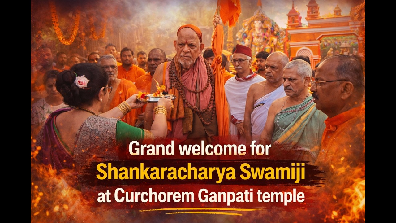Grand welcome for Shankaracharya Swamiji at Curchorem Ganpati temple