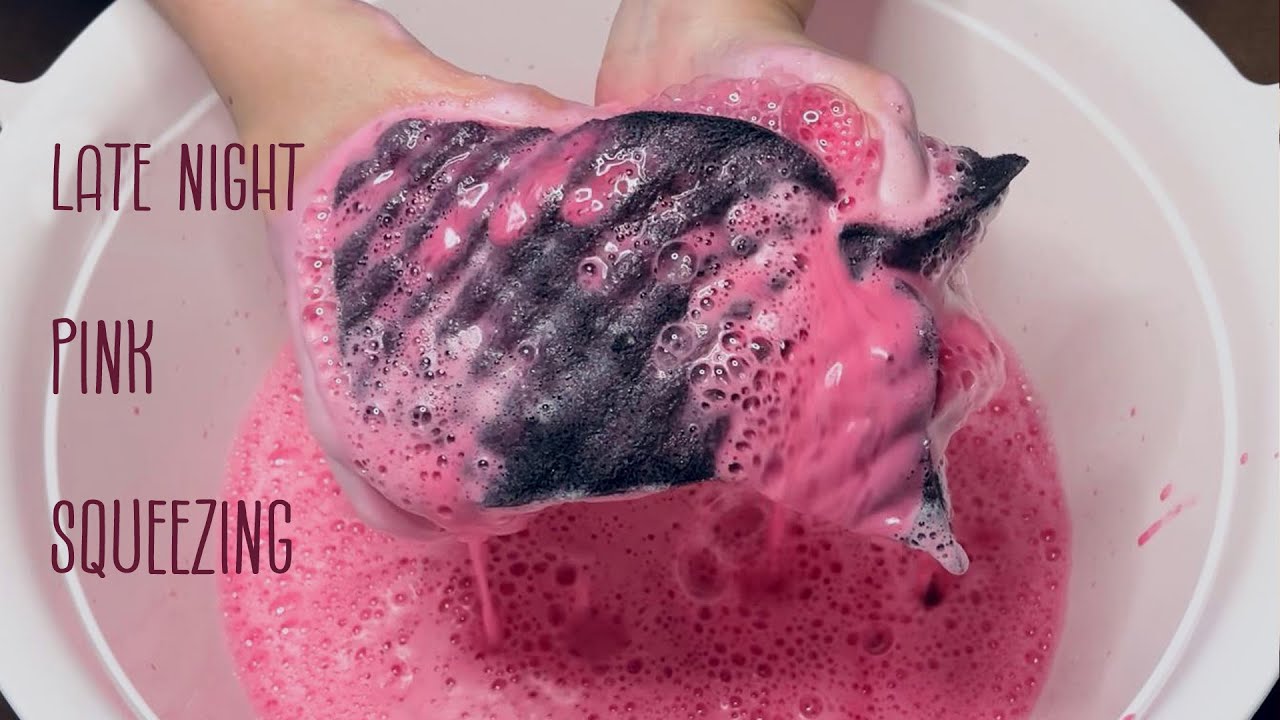 ASMR Sponge 1147.Late Night Squeezing🩸Witching Hour Pink