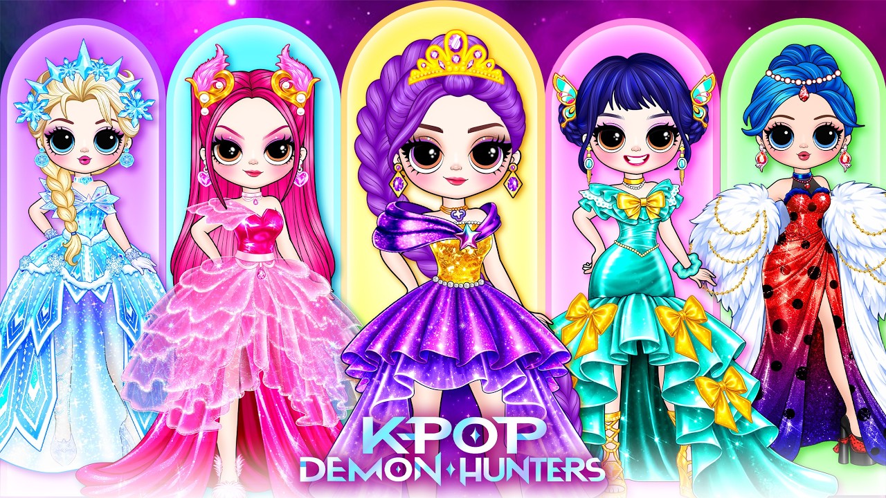 K-Pop Demon Hunters: Huntrix & Disney Princess Try Prom Dresses! | DIY Fashion Paper Dolls