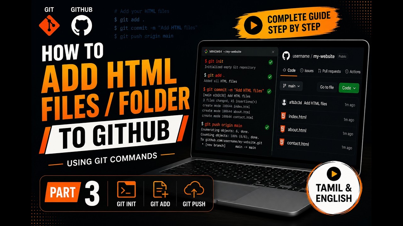 How to Add HTML Files/Folder into Github | Beginners Github Series | Tamil & English