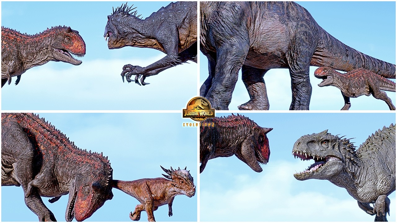 2022 Demon Carnotaurus VS All Dinosaurs Hunting and Killing Animations 🦖 Jurassic World Evolution 2