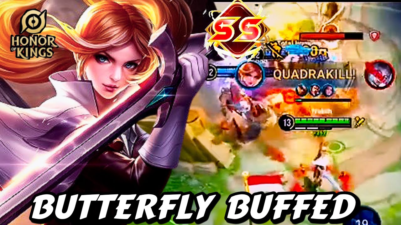 QUADRAKILL!! SS!! HOK: BUTTERFLY BUFFED GAMEPLAY IN JUNGLE | HONOR OF KINGS | ZAY HOK