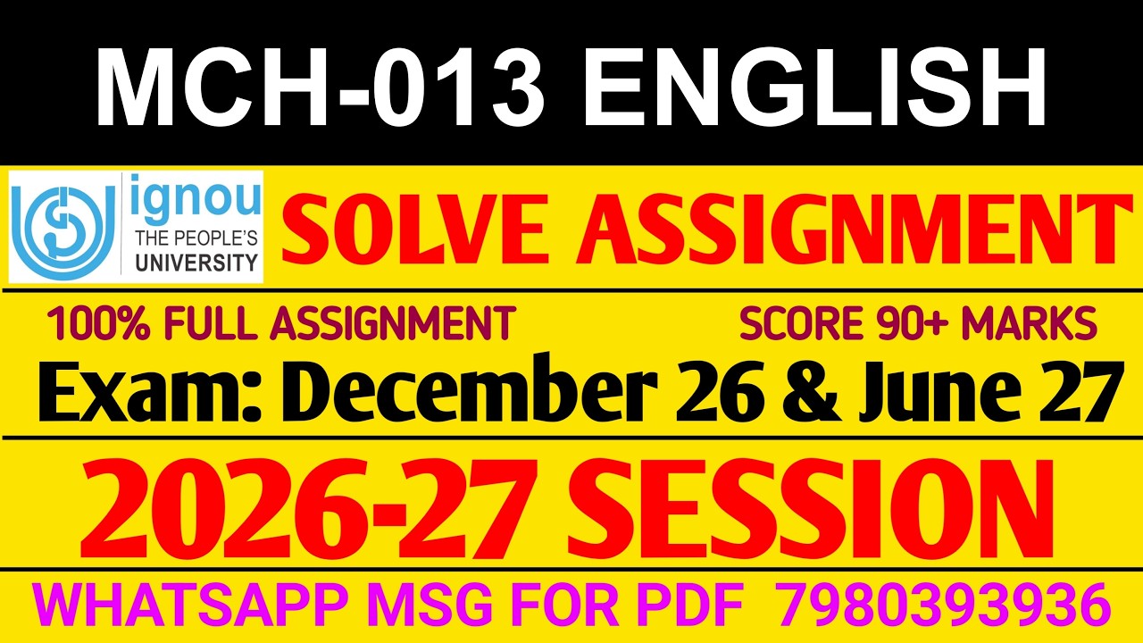 MCH 13 Solved Assignment 2026-27 English, MCH 13 Solved Assignment 2026-27, MCH-013 Assignme