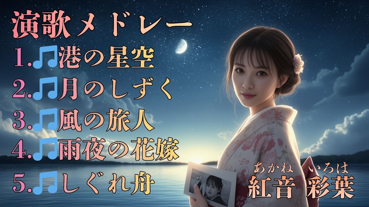 【AI演歌 名曲集】🎵港の星空／🎵月のしずく／🎵風の旅人／🎵雨夜の花嫁／🎵しぐれ舟｜心に沁みる5曲コンピレーション