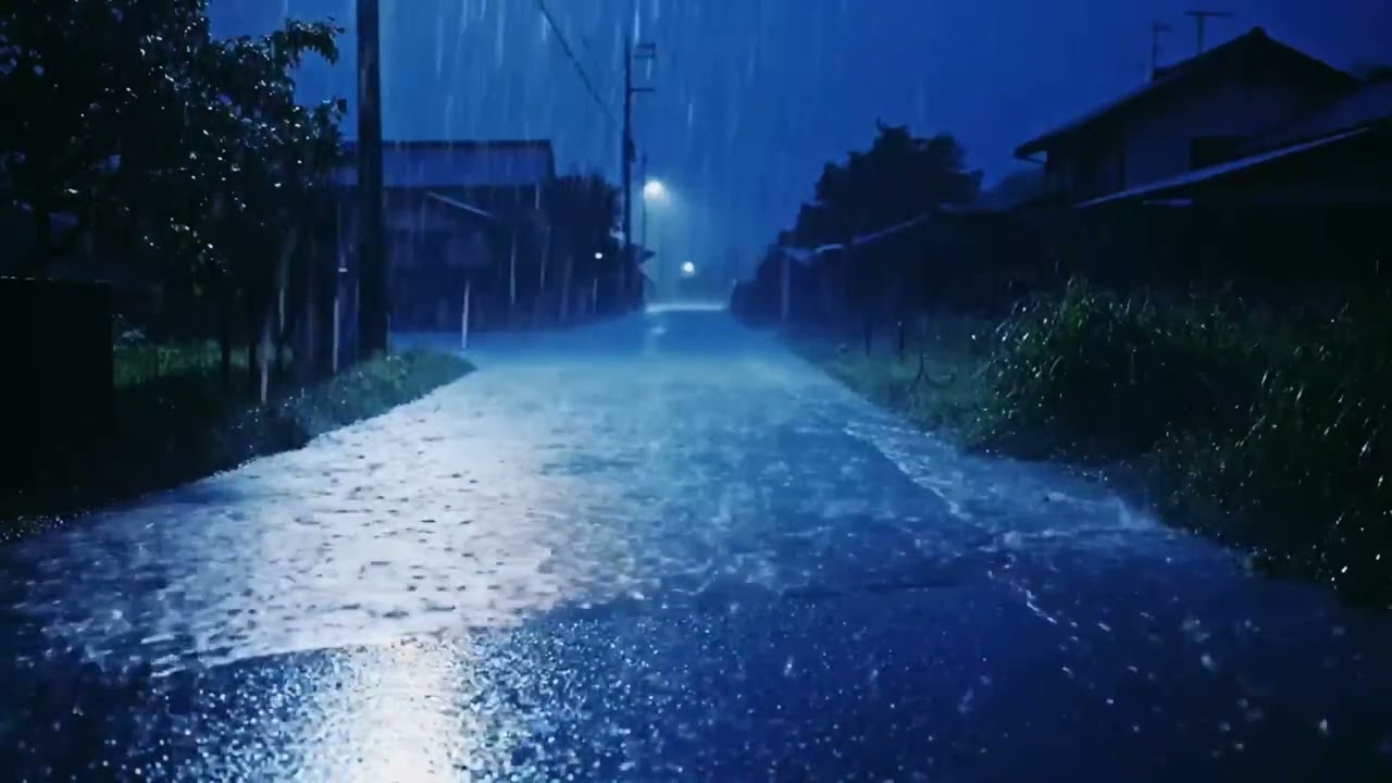 Velvet Midnight Rain: Steady Showers Across Quiet Countryside Roads for Peaceful and Cozy Sleep 293