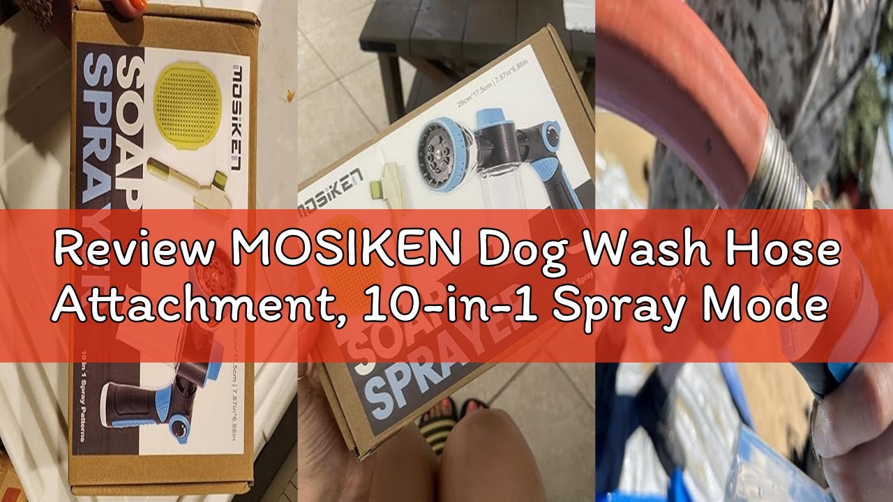 Review MOSIKEN Dog Wash Hose Attachment, 10-in-1 Spray Mode Pet Shower Soap Sprayer with Grooming Co