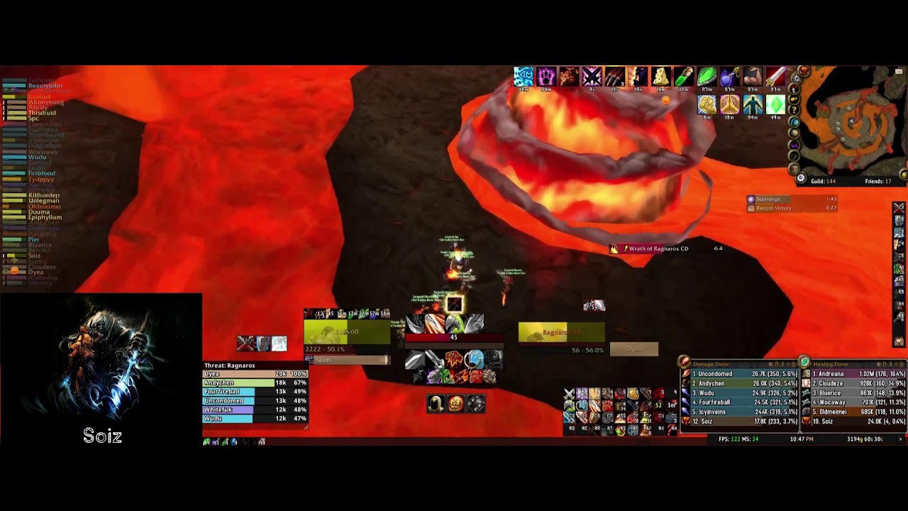 Molten Core - Ragnaros.  2H Fury Warrior Slam spec. World of Warcraft Classic.