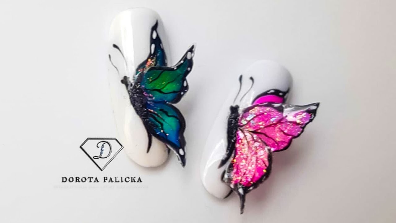 3d color changing thermochromic gel butterfly. 3d butterfly nail art. Butterfly nail art. Nail art