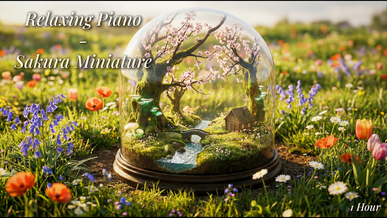 Relaxing Sakura Miniature 🌸 1-Hour Cherry Blossom Terrarium with Piano Music