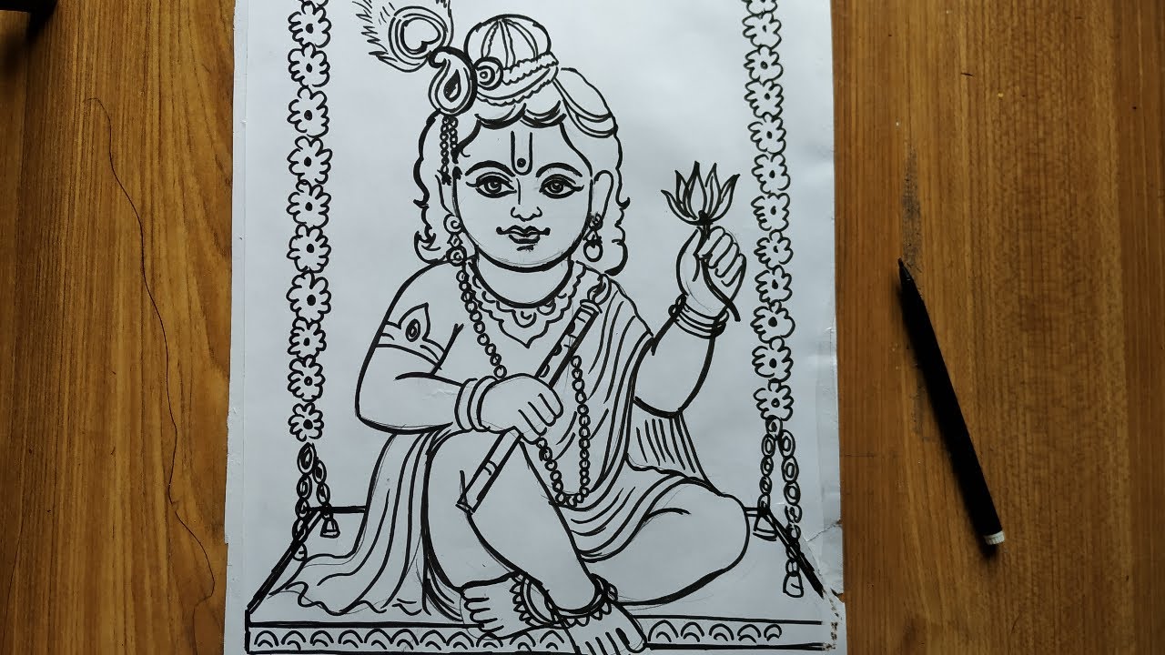 jhulan yatra special lord krishna drawing,how to draw krishna thakur,line drawing lord krishna