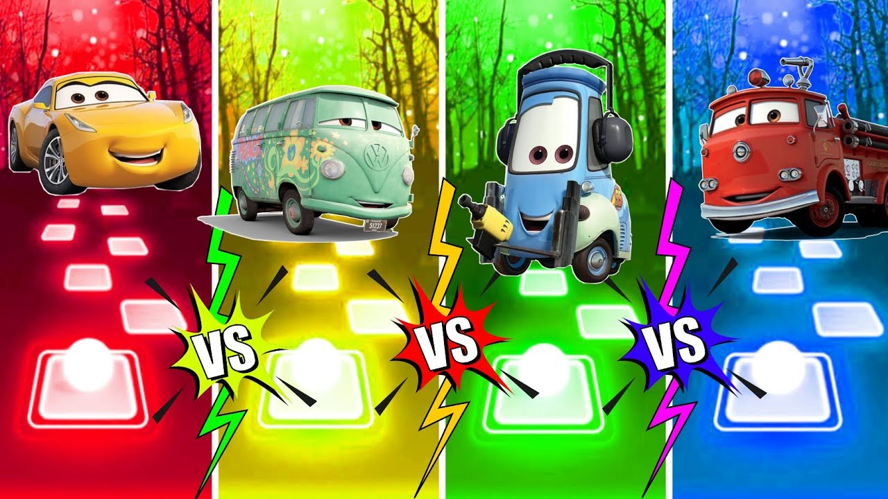 👀Jeff Corvette 🆚️Fillmore 🆚️Guido 🆚️Fire Truck 🎶Tiles Hop EDM RUSH