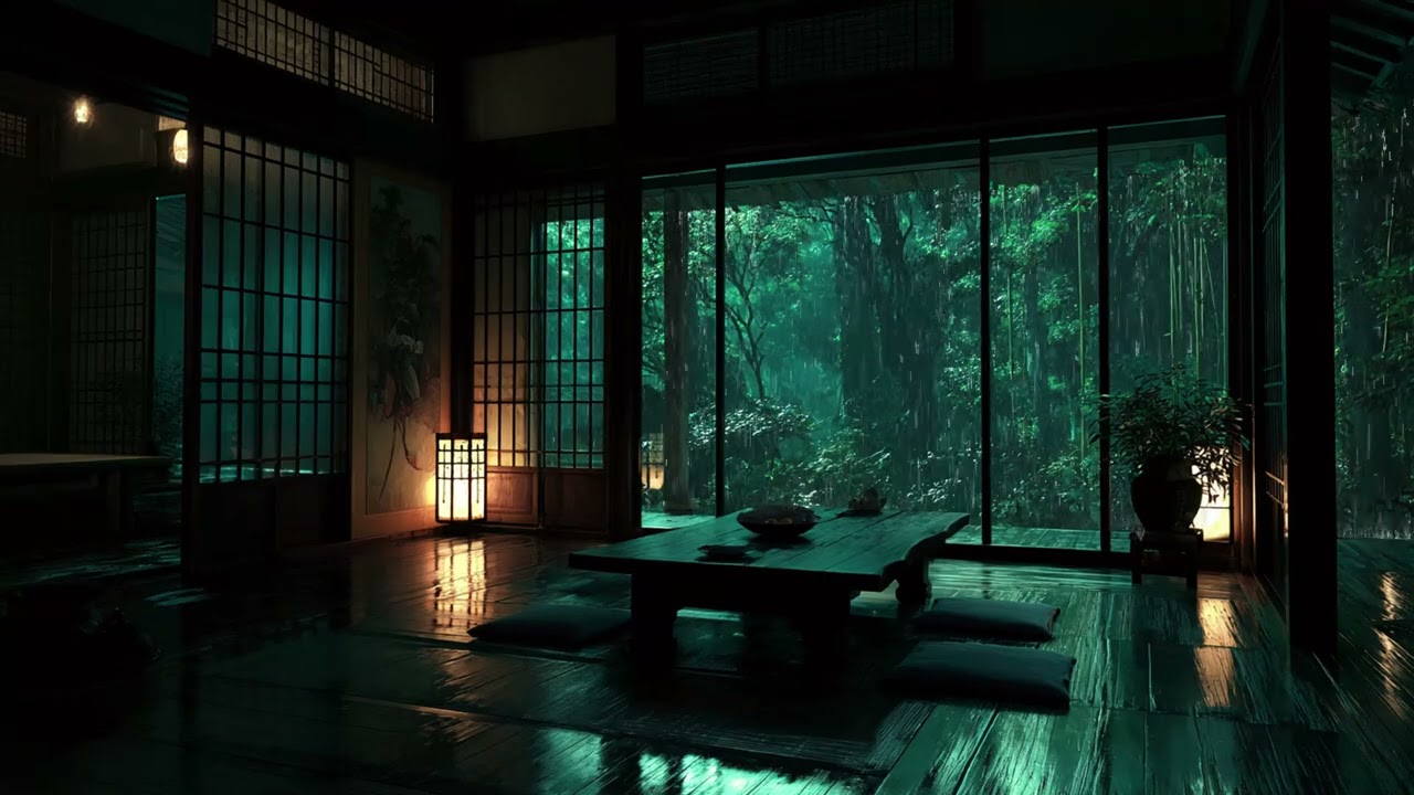 Deep Night Piano Atmosphere | Cozy Indoor Rain Audio for Peaceful Sleep Journey