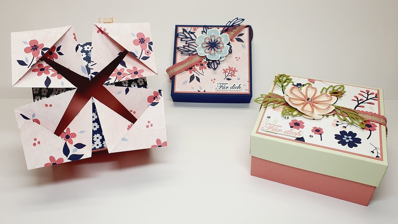Anleitung: Geschenkbox mit Faltdeckel │Stampin' Up!® │Papierblüten
