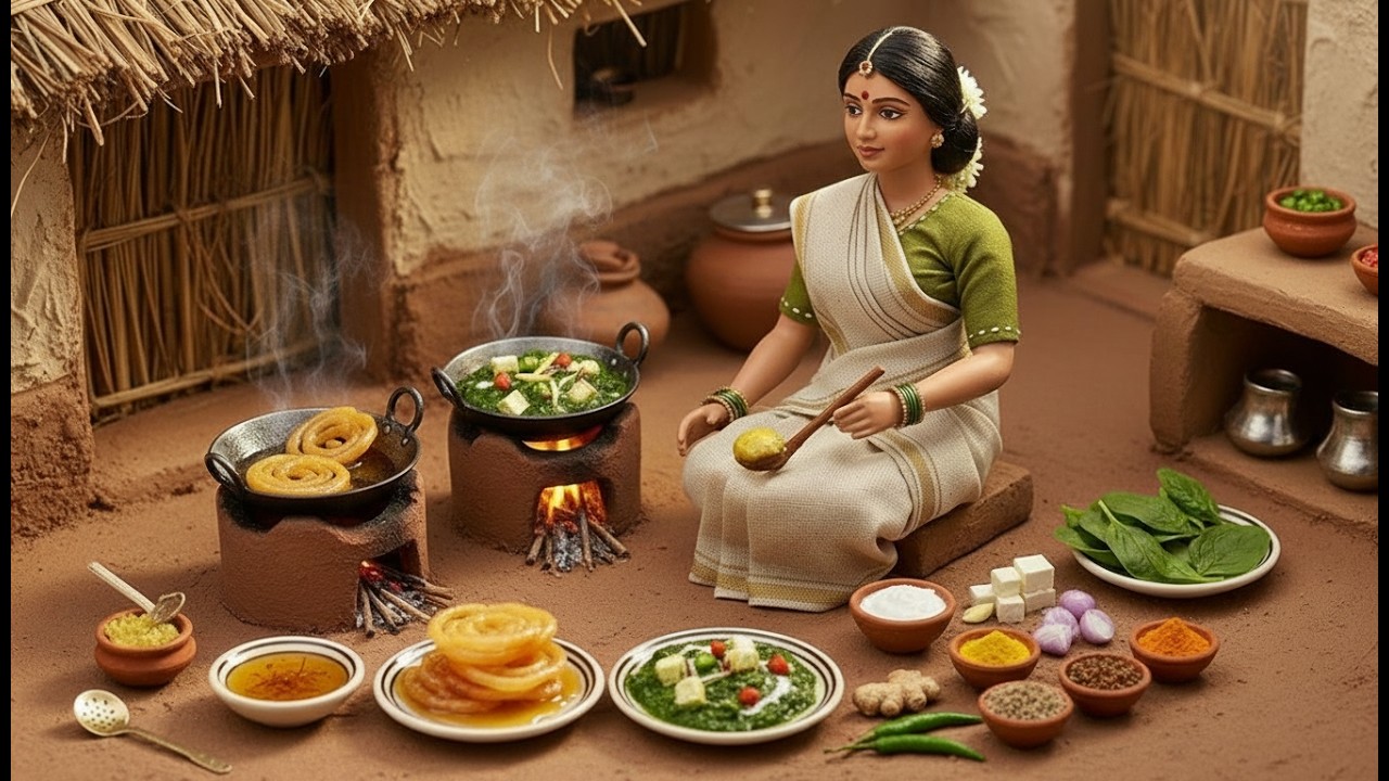 🌿 Miniature Cooking ASMR | Tiny Palak Paneer & Jalebi Recipe in Indian Village Doll Kitchen 🧀🍯