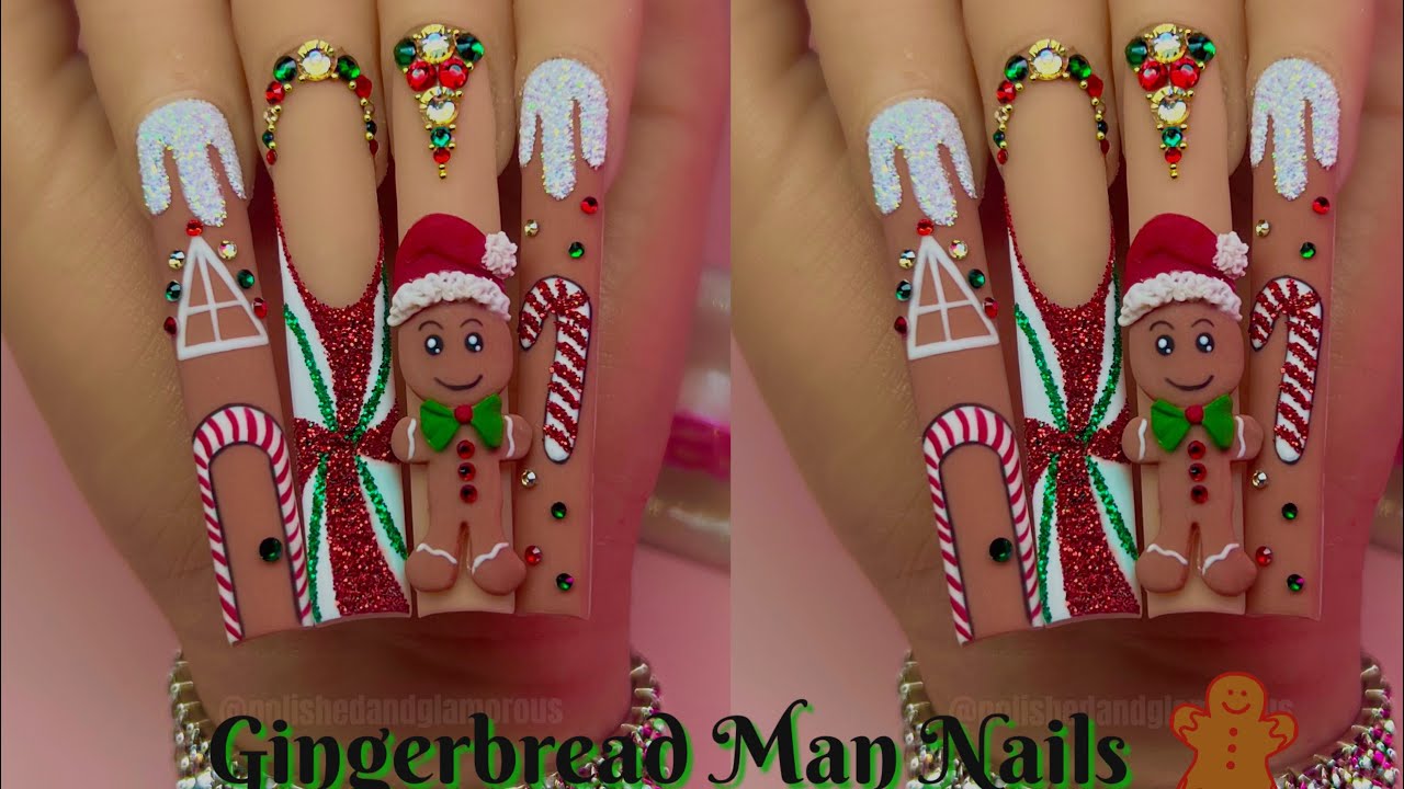 Christmas Nails | Gingerbread Man Nail Art | 3D Nail Art